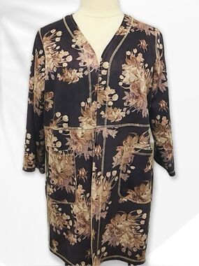 Chelsea & Theodore Womens Open Front Faux Leather Floral Long Jacket 1X